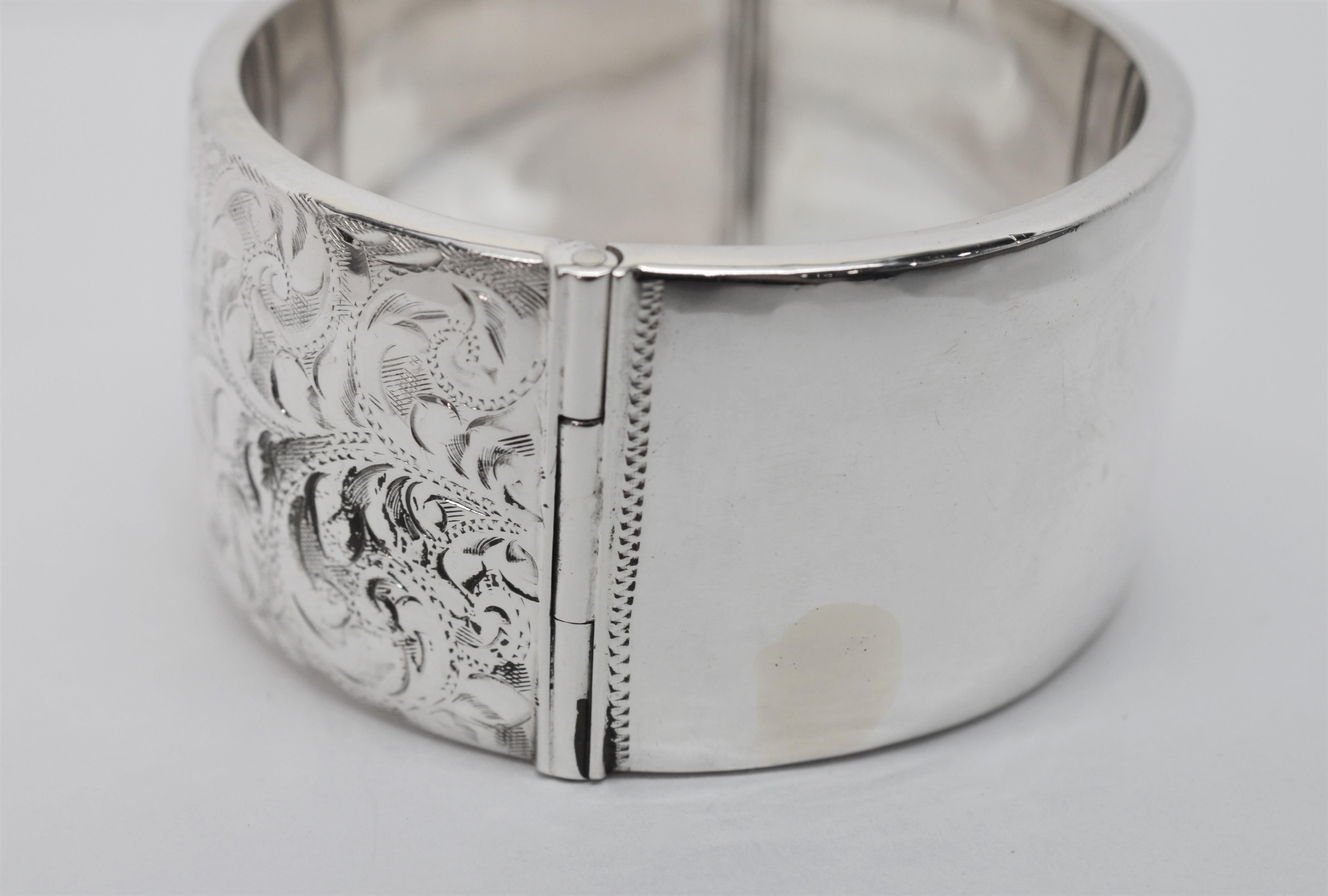 Women's Birmingham Sterling Silver Engraved Wide Bangle Cuff Bracelet