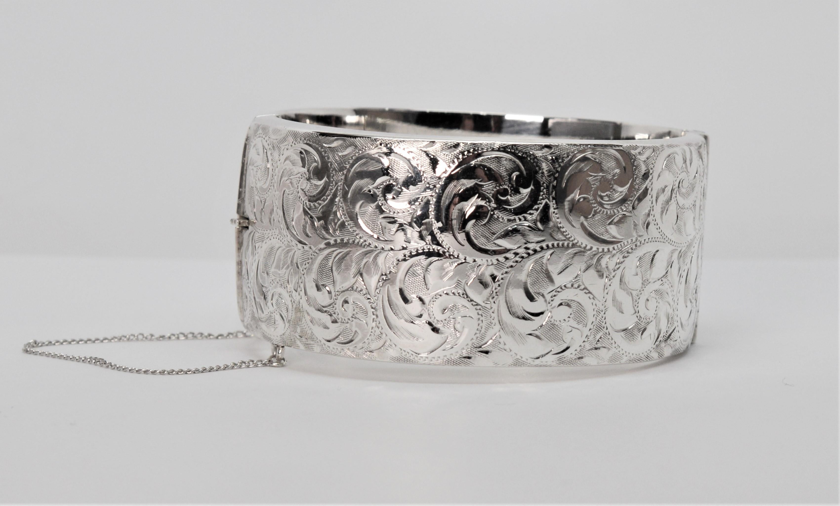 Birmingham Sterling Silver Engraved Wide Bangle Cuff Bracelet 1