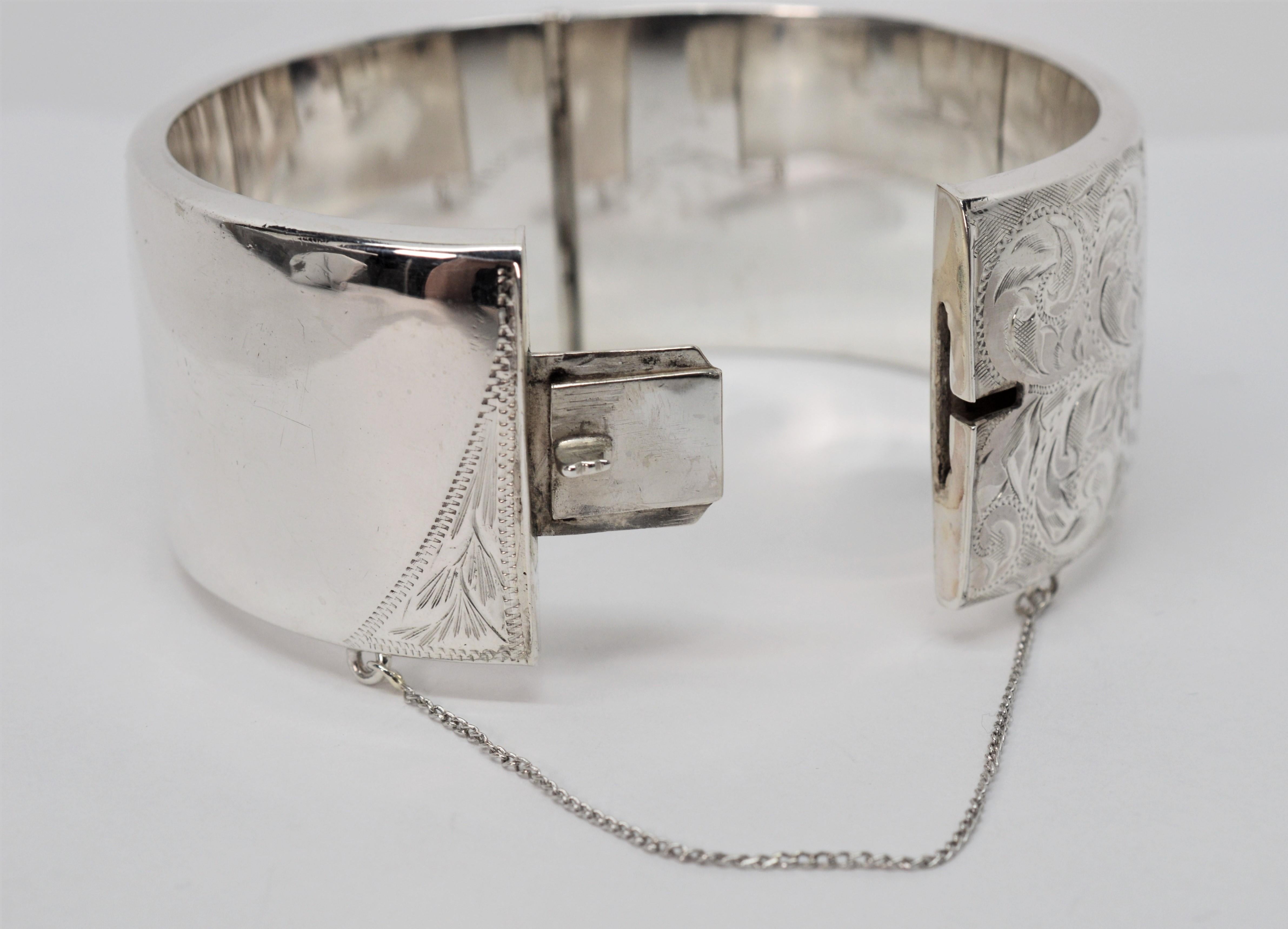 Birmingham Sterling Silver Engraved Wide Bangle Cuff Bracelet 2