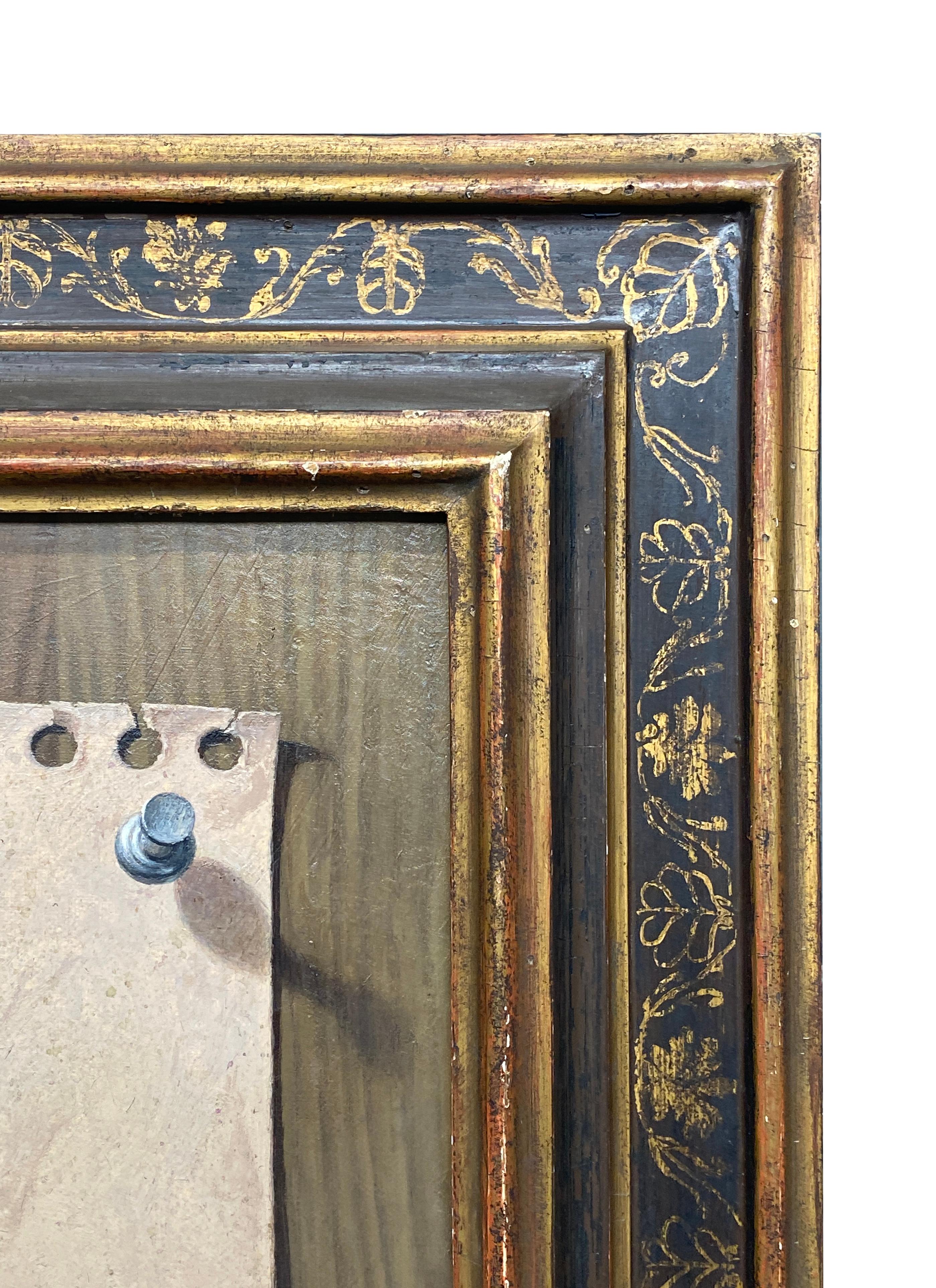 Un superbe travail de tromp-l'Oeil réalisé par un illustrateur américain très apprécié.  Ce tableau provenait également de la femme de l'artiste et avait été conservé par la famille. Le titre de cette œuvre fait référence au 