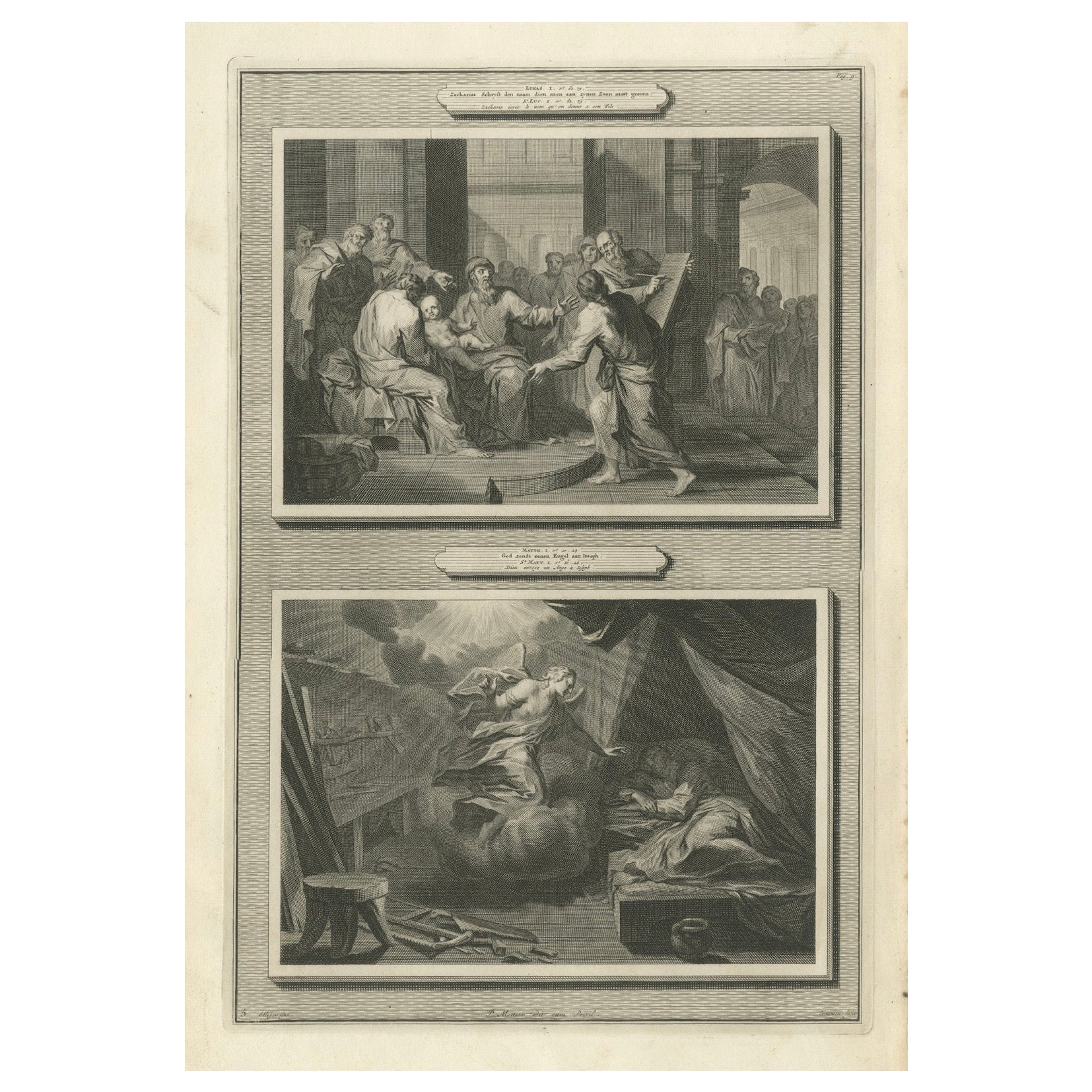 Birth of John the Baptist & Angel Appearing to Joseph, Pieter Mortier, ca. 1700