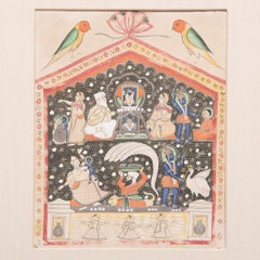 "Birth of Lord Krishna" 19th Century Indian Mughal Miniature Painting