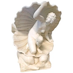 "Birth of Venus," Exquisite Marble Art Deco Sculpture of Venus with Dolphins