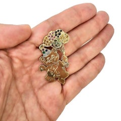 Birthday Bear Brooch in 14k Yellow Gold with Diamonds and Colored Stones