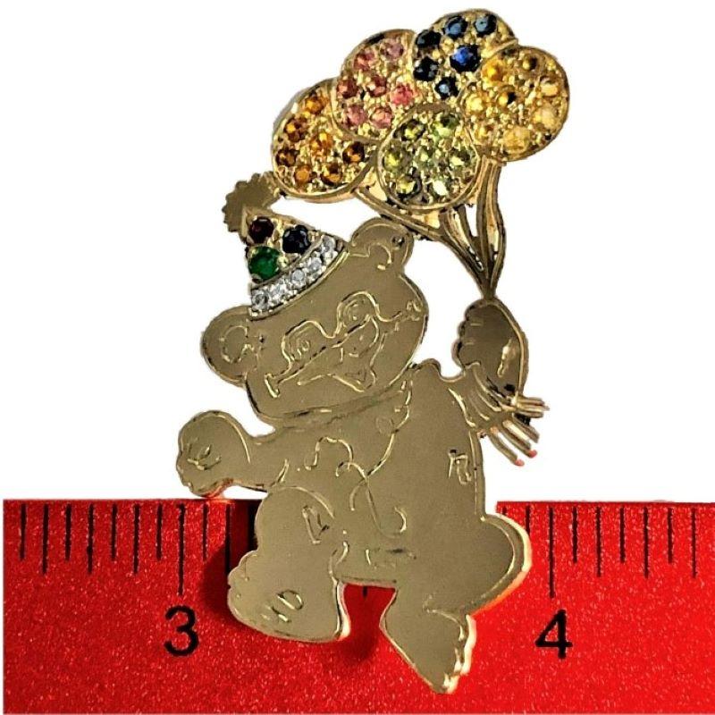 Brilliant Cut Birthday Bear Brooch in 14k Yellow Gold with Diamonds and Colored Stones