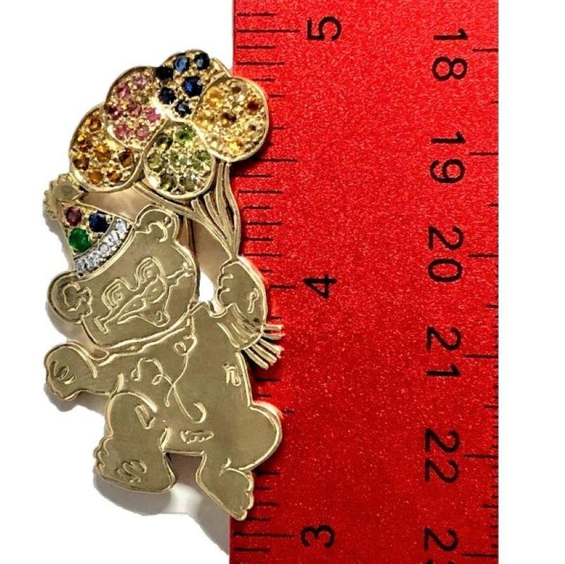 Birthday Bear Brooch in 14k Yellow Gold with Diamonds and Colored Stones In Good Condition In Palm Beach, FL