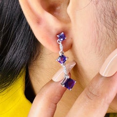 Birthstone Amethyst Trio Drop Earrings in 925 Silver Jewelry for Birthday Gift