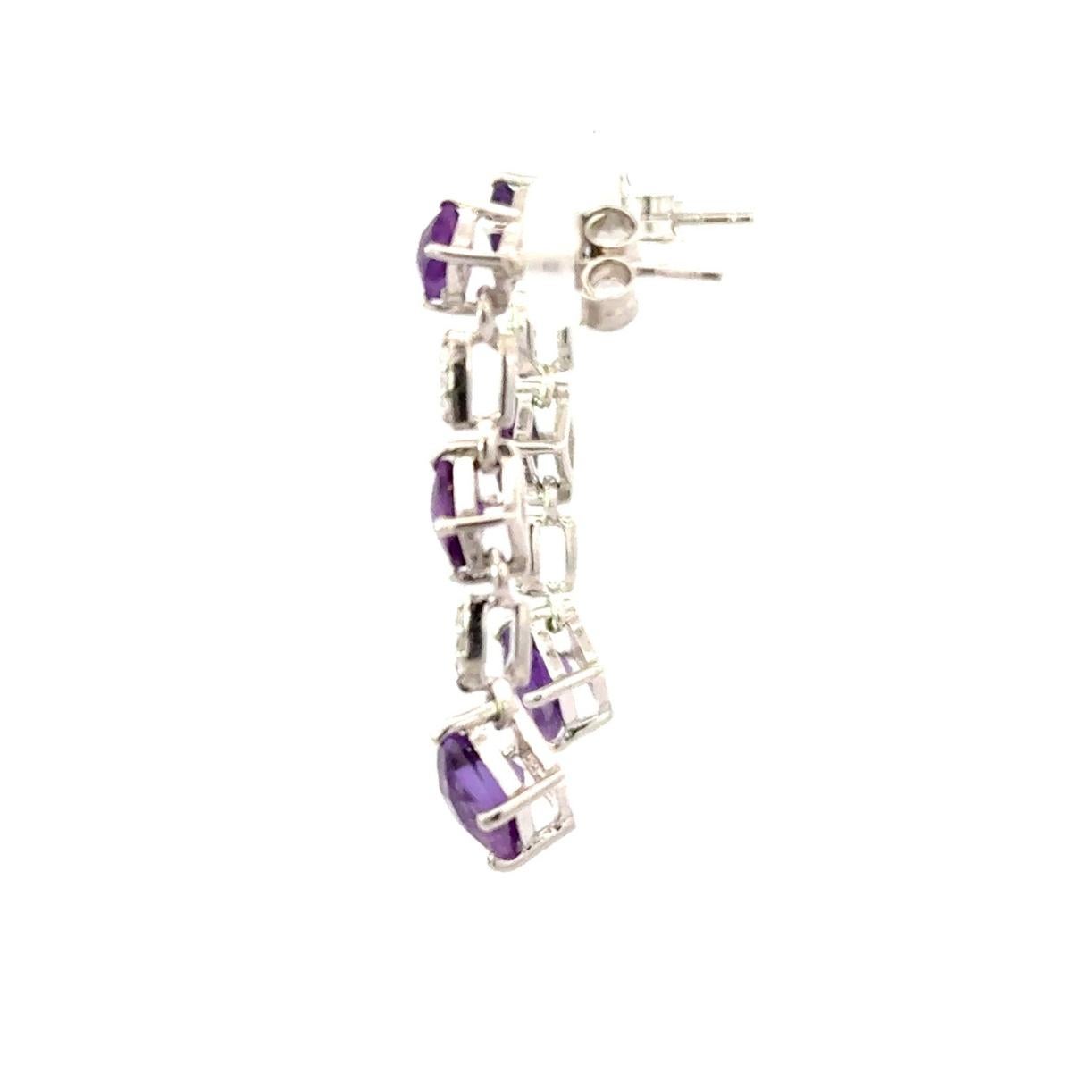 Art Nouveau Birthstone Amethyst Trio Drop Earrings in 925 Serling Silver Jewelry for Mom For Sale
