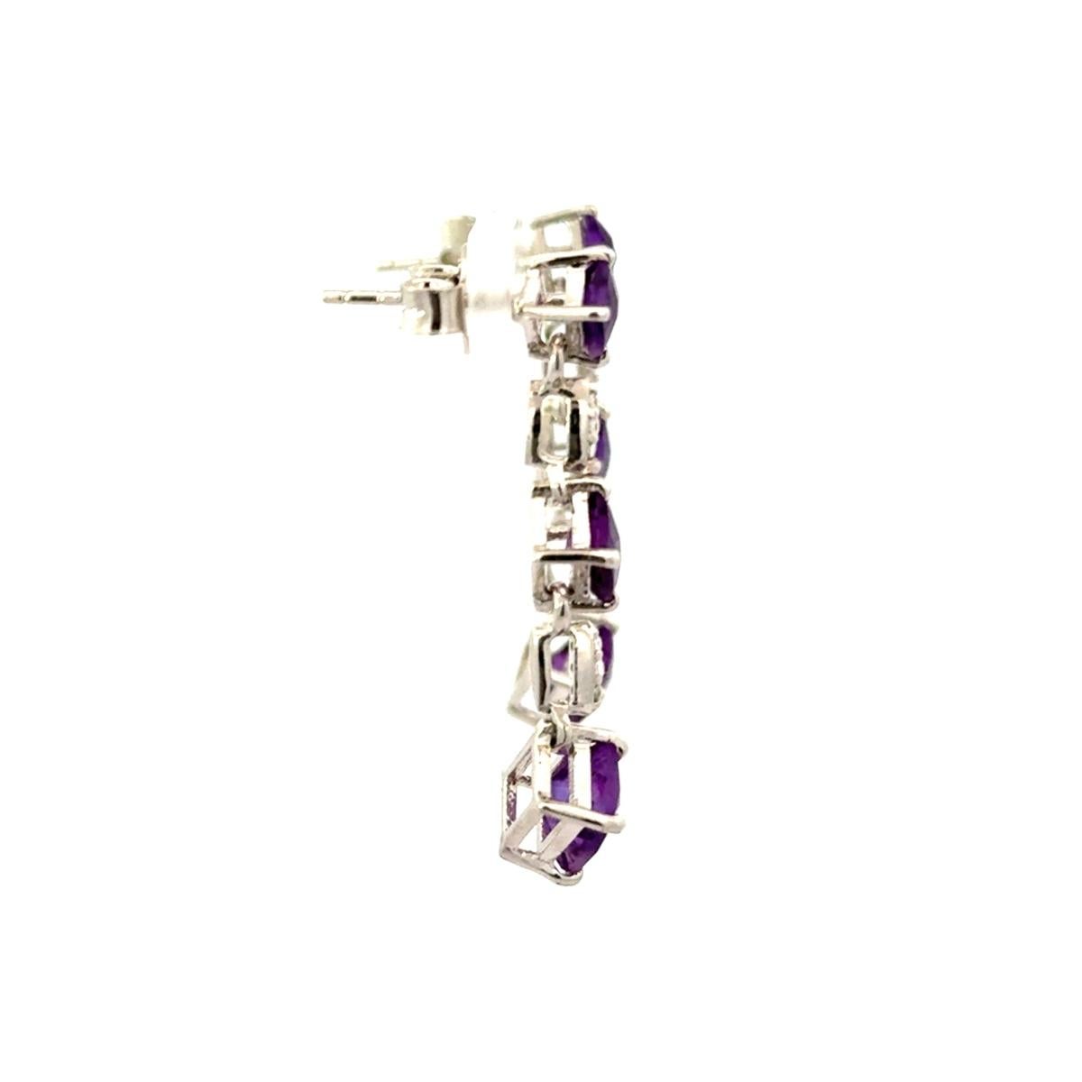 Birthstone Amethyst Trio Drop Earrings in 925 Serling Silver Jewelry for Mom In New Condition For Sale In New York, NY