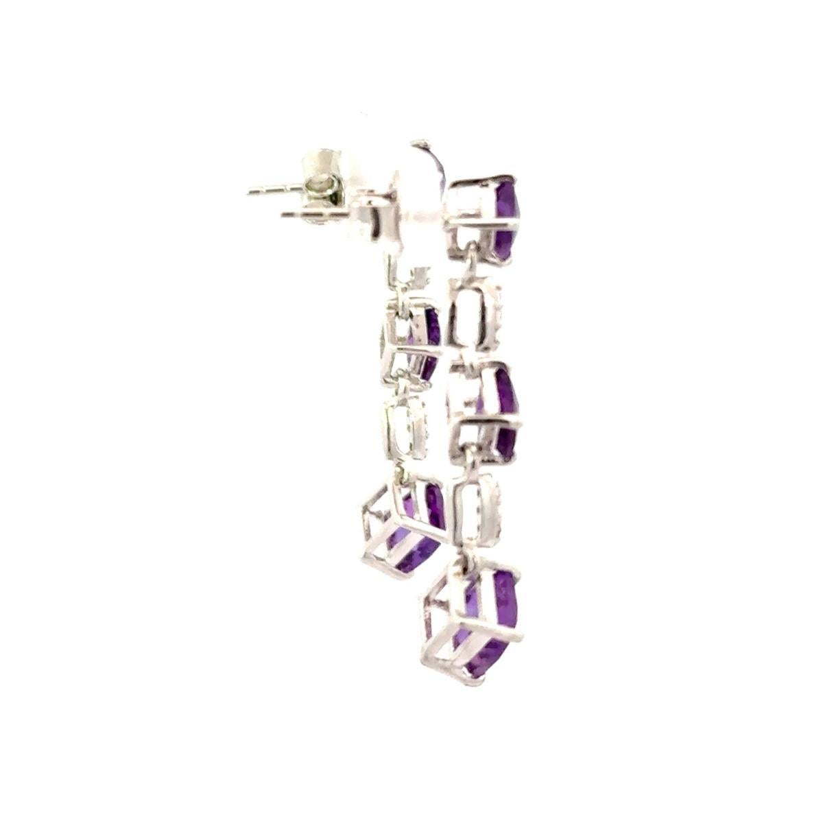Women's Birthstone Amethyst Trio Drop Earrings in 925 Serling Silver Jewelry for Mom For Sale