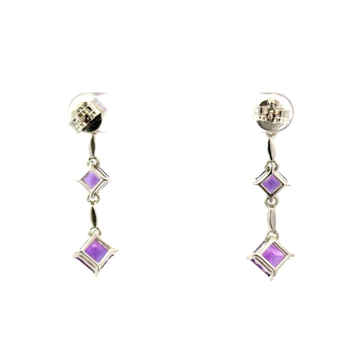 Birthstone Amethyst Trio Drop Earrings in 925 Serling Silver Jewelry for Mom For Sale 1
