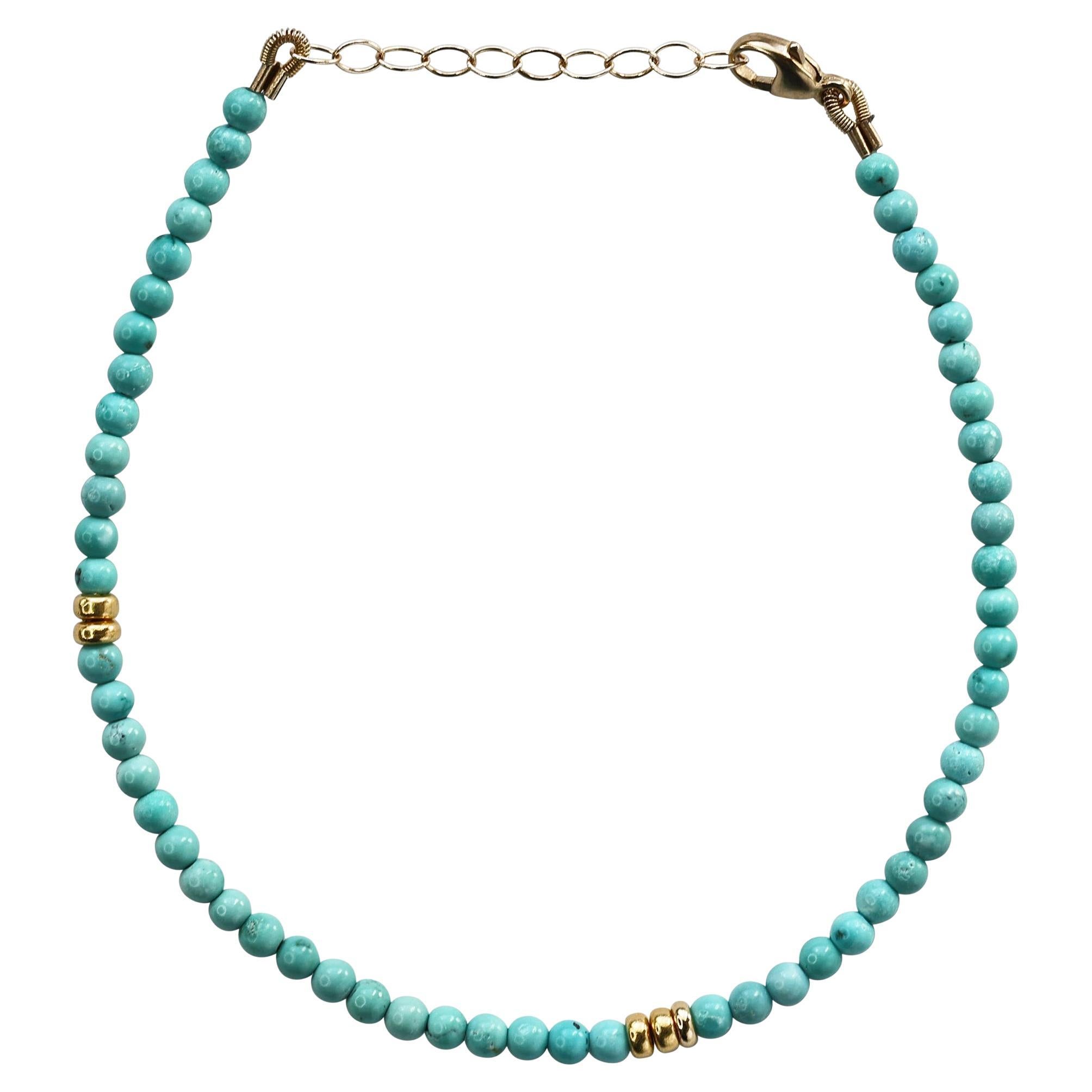 Birthstone December Turquoise Gold Bead Bracelet, Handcrafted Fine Jewelry