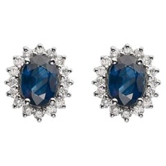 Birthstone Earrings Featuring Blueberry Sapphire Nude Diamonds Set in 14K