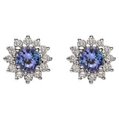 Boucles d'oreilles en pierre de naissance avec tanzanite bleue et diamants couleur chair