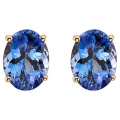 Birthstone Earrings Featuring Blueberry Tanzanite Set in 14K Honey Gold