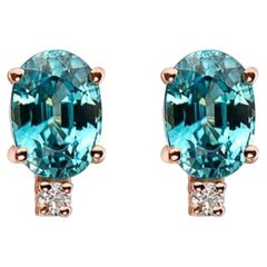 Birthstone Earrings Featuring Blueberry Zircon Nude Diamonds Set in 14K