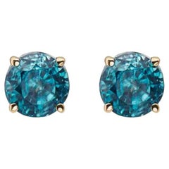 Birthstone Earrings Featuring Blueberry Zircon Set in 14K Honey Gold