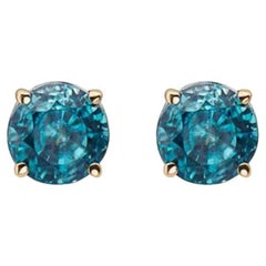 Boucles d'oreilles en or jaune 14 carats avec zircon bleuberry serti sur pierre de naissance