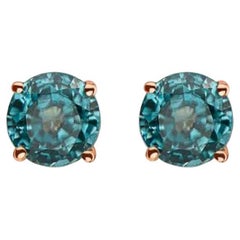 Boucles d'oreilles en or fraise 14 carats avec zircon bleu et pierre de naissance