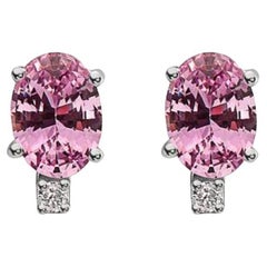 Birthstone Earrings Featuring Bubble Gum Pink Sapphire Nude Diamonds Set