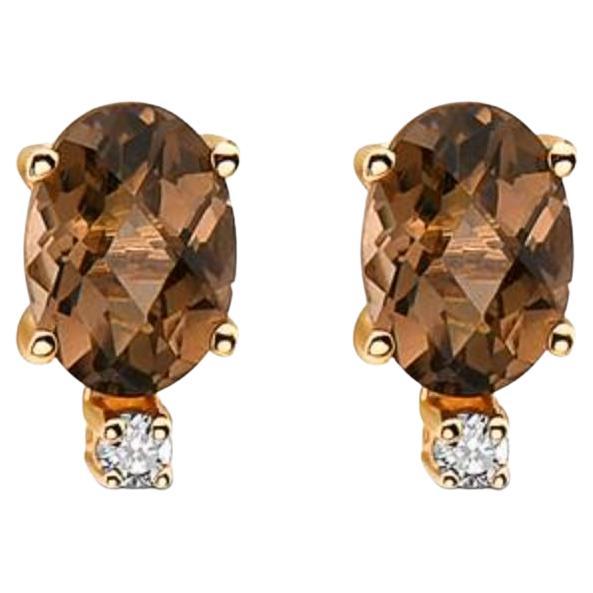 Birthstone Earrings Featuring Chocolate Quartz Nude Diamonds Set in 14K For Sale