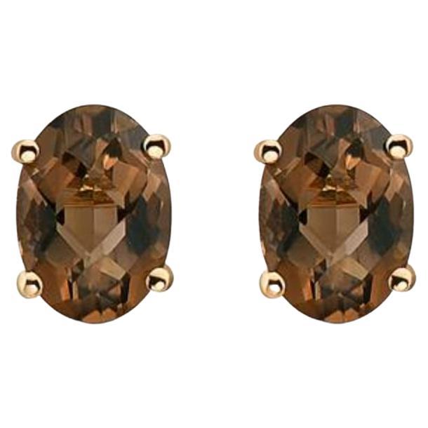 Birthstone Earrings Featuring Chocolate Quartz Set in 14K Honey Gold For Sale