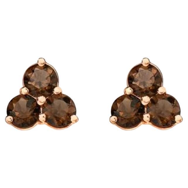 Birthstone Earrings Featuring Chocolate Quartz Set in 14K Strawberry Gold For Sale