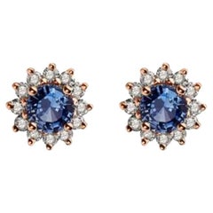 Boucles d'oreilles pierres de naissance avec saphir bleuet et diamants nus