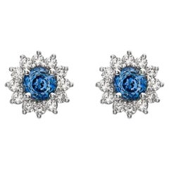 Boucles d'oreilles pierres de naissance avec saphir bleuet et diamants nus