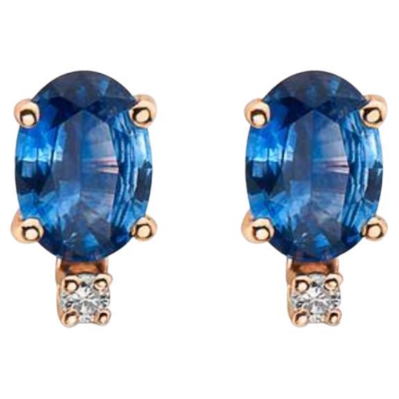 Birthstone Earrings Featuring Cornflower Sapphire Nude Diamonds Set in 14K For Sale