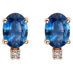 Boucles d'oreilles pour pierres de naissance avec saphir bleuet et diamants nus sertis en 14K