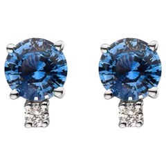 Birthstone Earrings Featuring Cornflower Sapphire Nude Diamonds Set in 14K