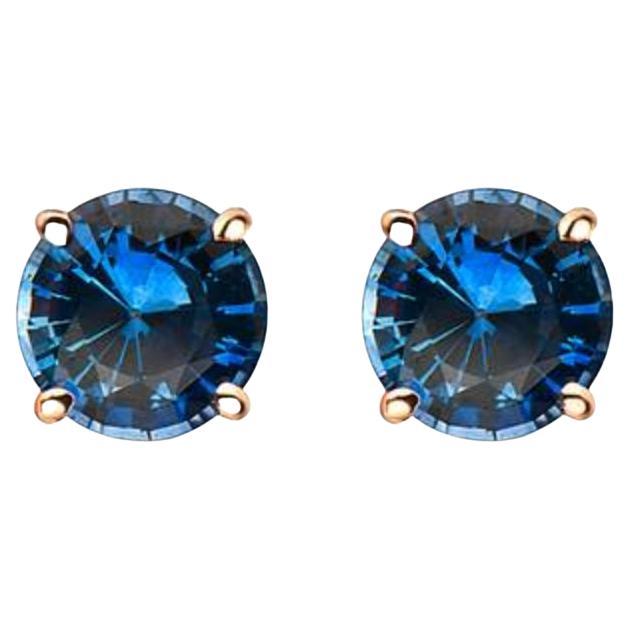 Birthstone Earrings Featuring Cornflower Sapphire Set in 14K Strawberry Gold For Sale