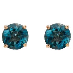 Birthstone Earrings Featuring Deep Sea Blue Topaz Set in 14K Strawberry Gold