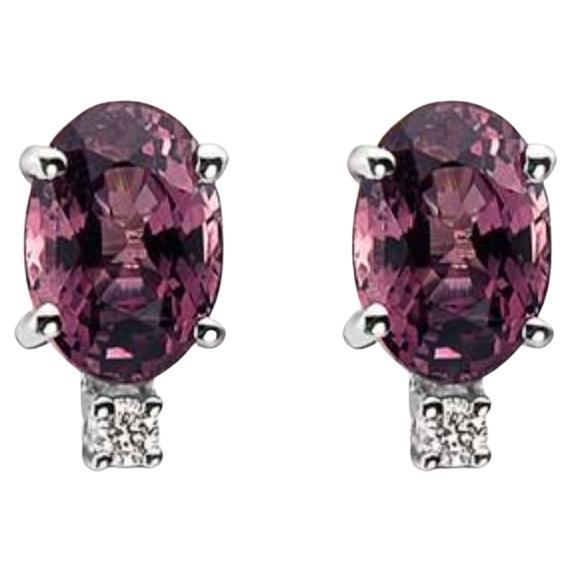 Birthstone Earrings Featuring Lavender Spinel Dark Nude Diamonds Set in 14K For Sale
