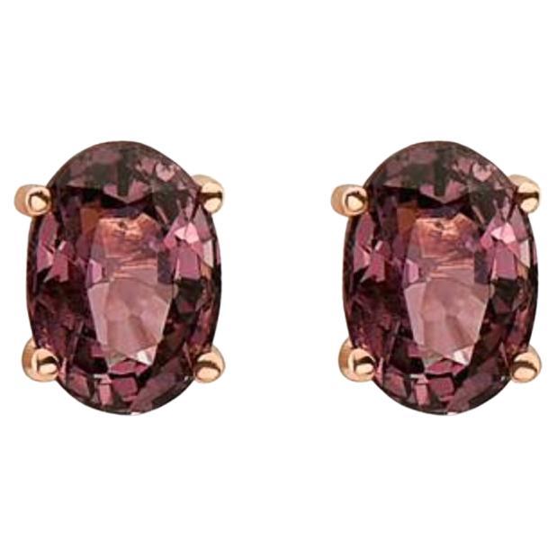 Birthstone Earrings Featuring Lavender Spinel Dark Set in 14K Strawberry Gold For Sale