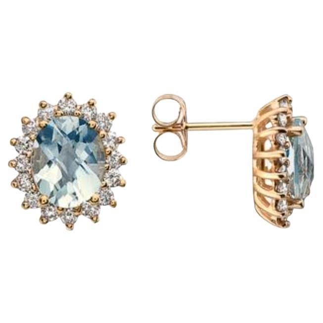 Birthstone Earrings Featuring Mint Julep Quartz Nude Diamonds Set in 14K For Sale