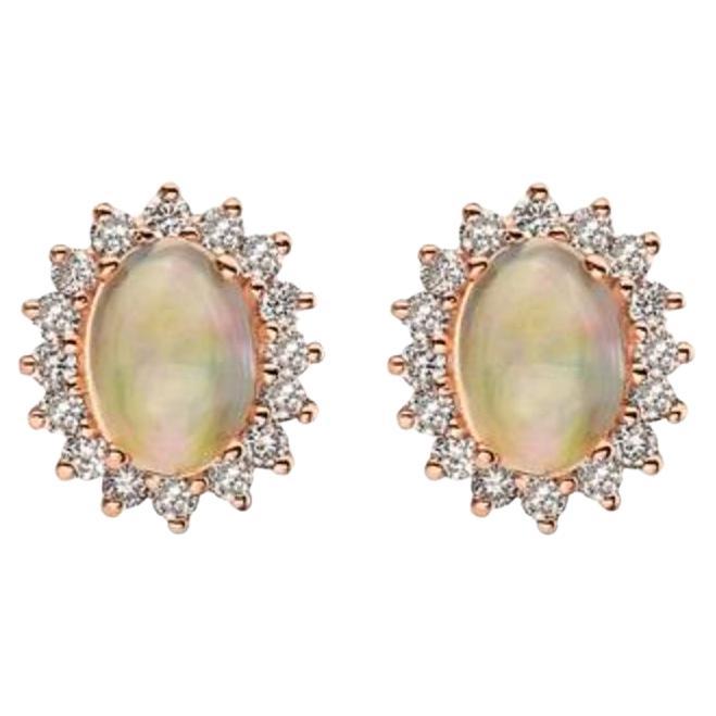 Birthstone Earrings Featuring Neopolitan Opal Nude Diamonds Set in 14K For Sale