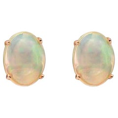Boucles d'oreilles en or fraise 14 carats avec opale napolitaine sertie de pierres de naissance