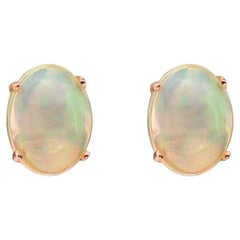 Birthstone Earrings Featuring Neopolitan Opal Set in 14K Strawberry Gold