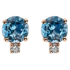 Birthstone Earrings Featuring Ocean Blue Topaz Nude Diamonds