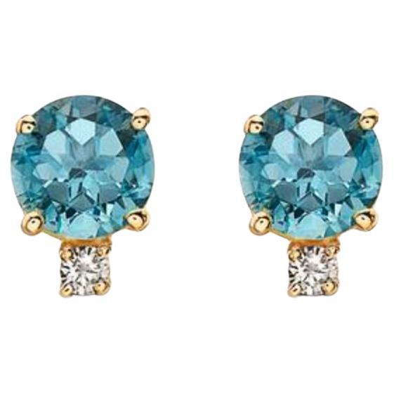 Birthstone-Ohrringe mit ozeanblauem Topas und nudefarbenen Diamanten im Angebot
