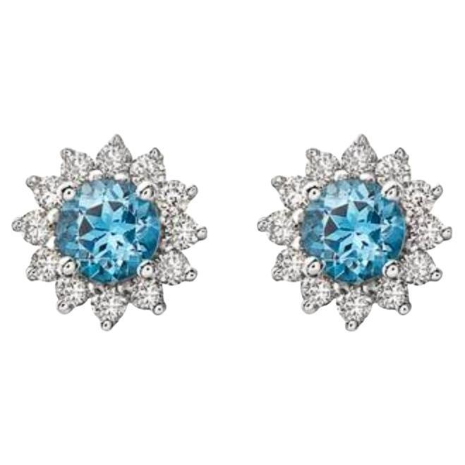 Birthstone Earrings Featuring Ocean Blue Topaz Nude Diamonds For Sale