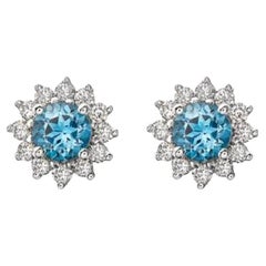Birthstone Earrings Featuring Ocean Blue Topaz Nude Diamonds
