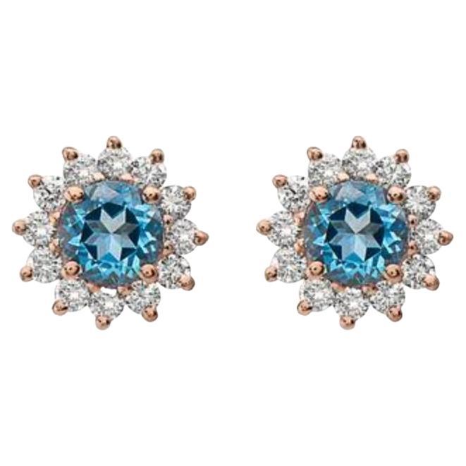 Birthstone Earrings Featuring Ocean Blue Topaz Nude Diamonds For Sale