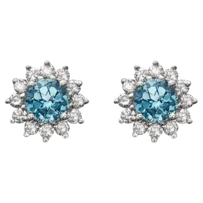 Birthstone-Ohrringe mit Meeresblauem Topas und nudefarbenen Diamanten im Angebot
