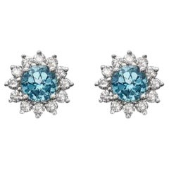 Birthstone Earrings Featuring Ocean Blue Topaz Nude Diamonds
