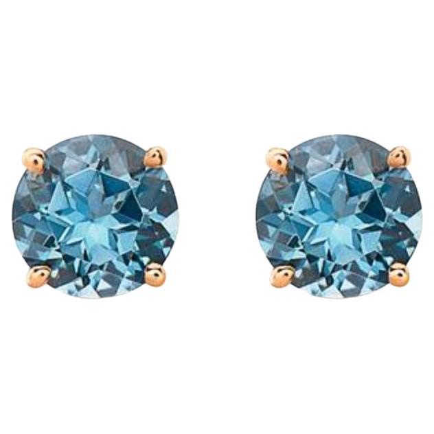 Birthstone Earrings Featuring Ocean Blue Topaz Set in 14K Strawberry Gold For Sale