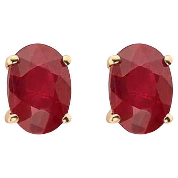 Birthstone Earrings Featuring Passion Ruby Set in 14K Honey Gold For Sale