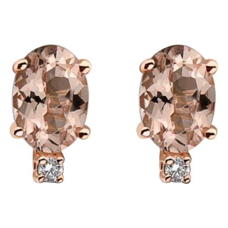 Boucles d'oreilles en pierre de naissance ornées de diamants couleur pêche et morganite de 14 carats